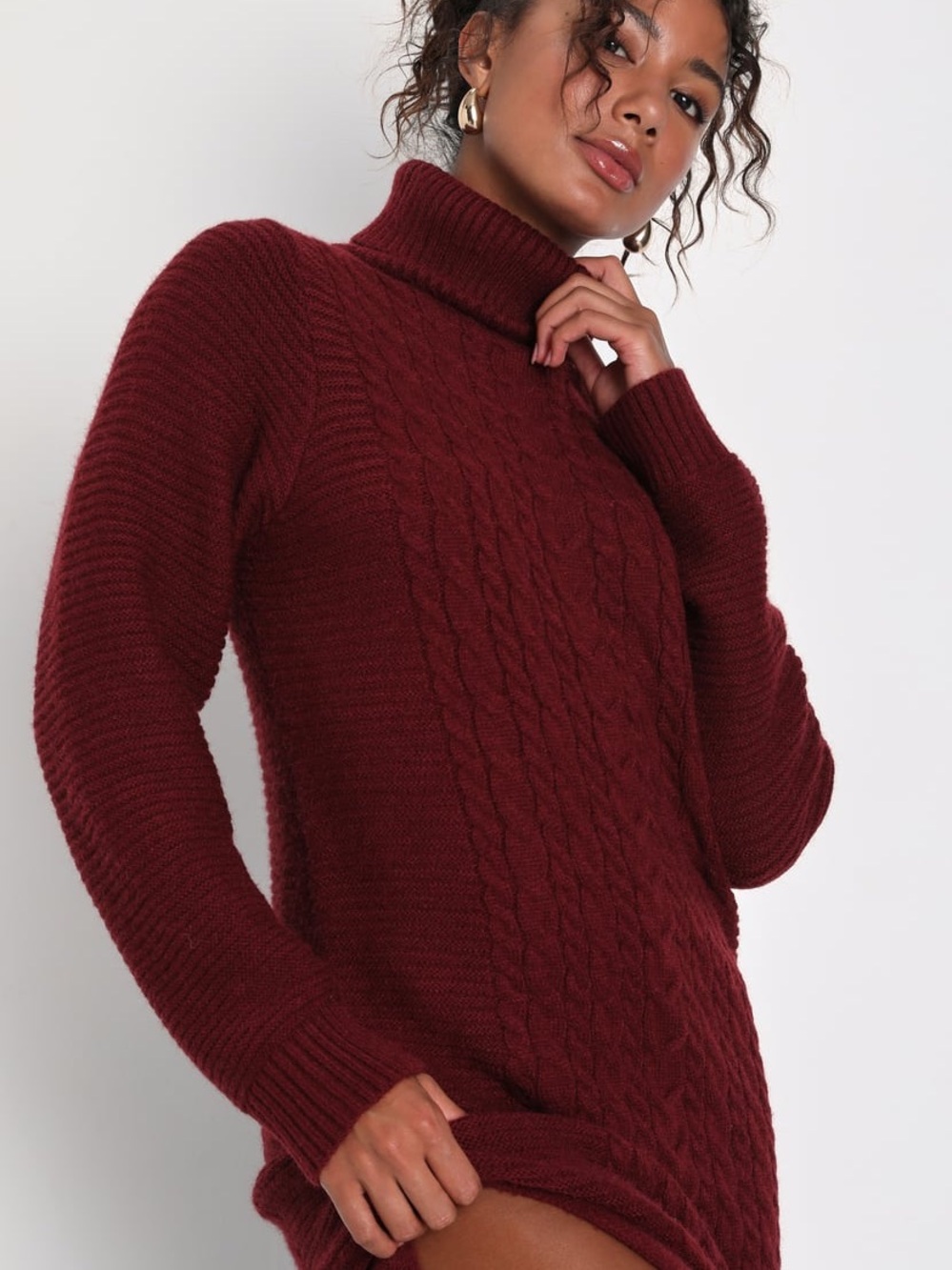 Lulus Snuggly Forecast Red Cable Knit Turtleneck Sweater Midi Dress
